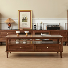 素约美式复古风实木纯实木客厅简约带抽屉茶几北美黑胡桃储物茶桌