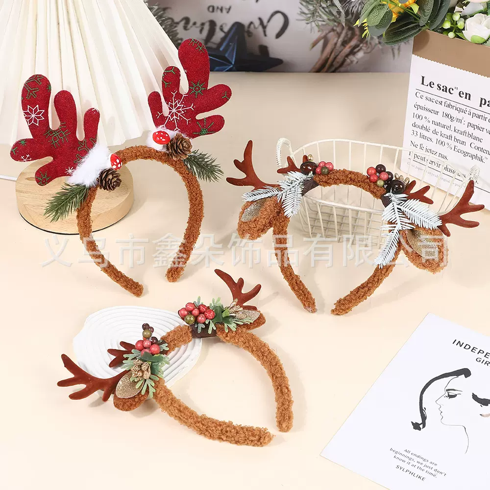 新款圣诞节发光鹿角驯鹿角发箍森系发饰发麋鹿角头箍节日拍照头饰
