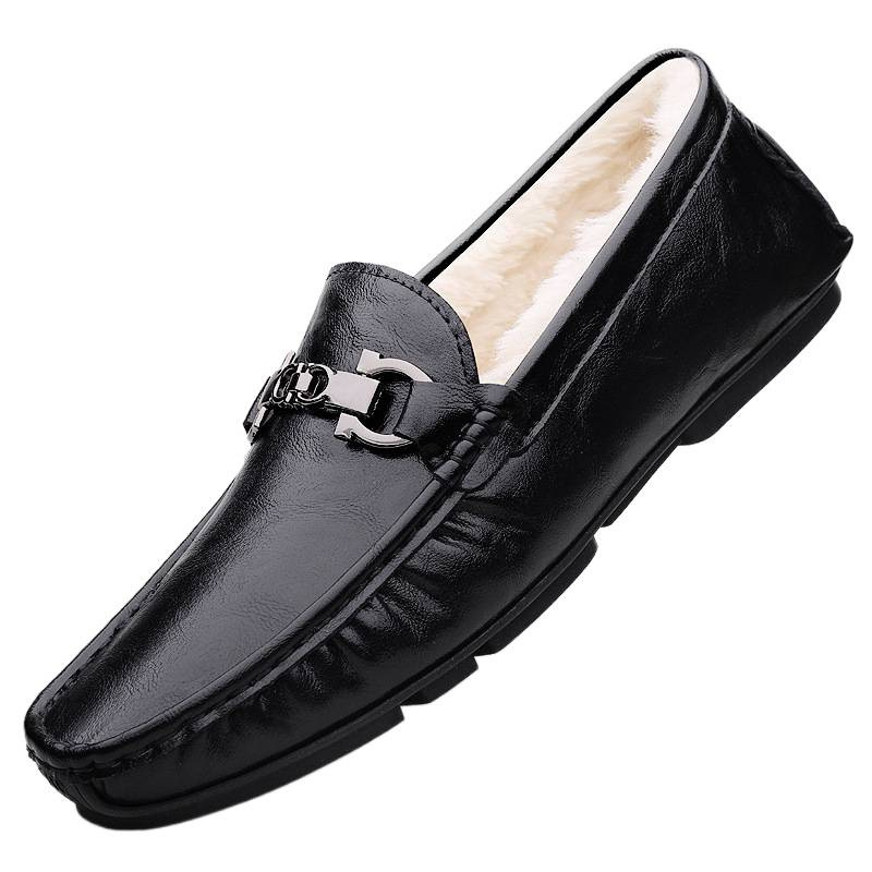 Zapatos cálidos para hombres, nuevos zapatos de cuero casuales de cuero suave para hombres, zapatos de conducción de invierno.