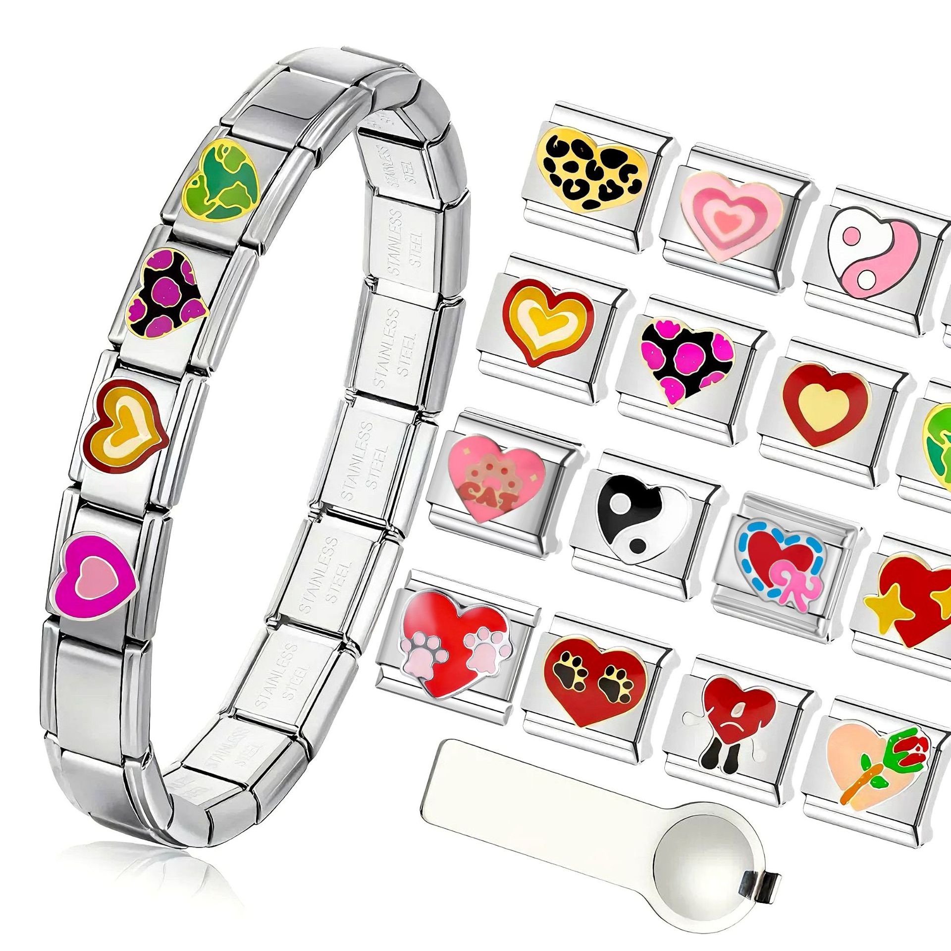New Italian Modular Bracelet DIY Splicing Cherry Series Stainless Steel Elastic Watch Band Gift for Best Friends and Couples