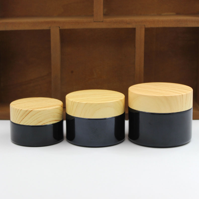 20g30g50g黑色玻璃膏霜瓶木纹盖面霜眼霜瓶避光分装瓶膏霜瓶包材