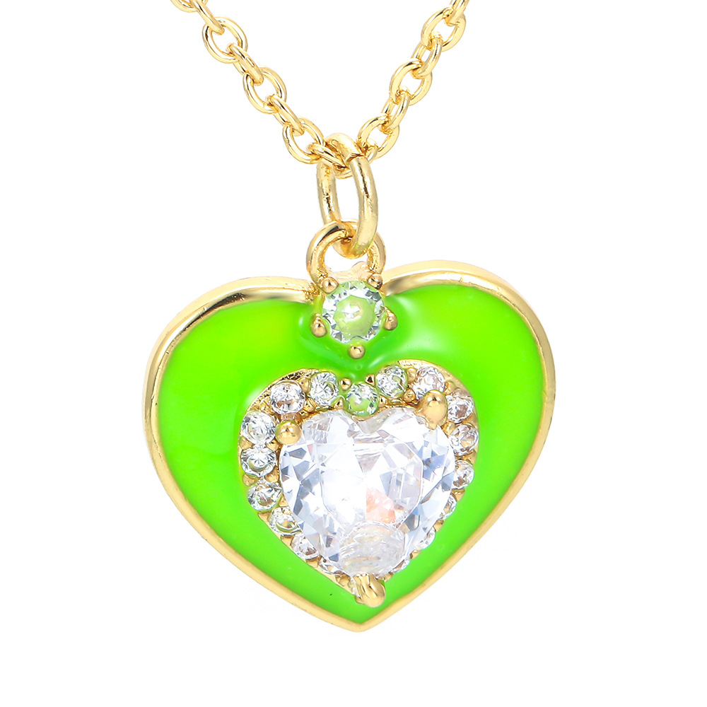 Casual Heart Shape Copper Pendant Necklace Enamel Plating Inlay Zircon Copper Necklaces display picture 1