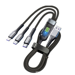 3-in-1 データケーブル 100W ブラック携帯電話充電ケーブル 1.2m 4FT 3in1 USB 電話ケーブル