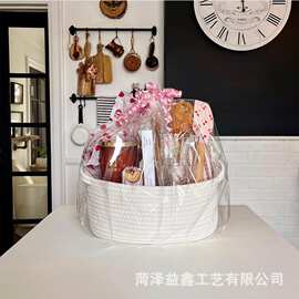 跨境棉绳编织收纳篮带把手玩具零食储物筐水果鲜花包装篮收纳筐