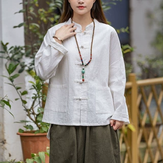 棉麻砂洗新中式上衣女2026春款国风盘扣茶艺服禅意打坐练功太极服