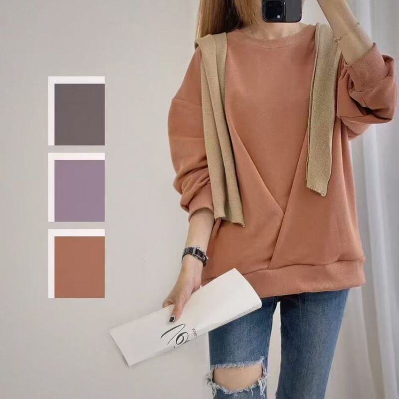 2025 Cross-Border Korean Style Front Cross Style Top Solid Sweatshirt Autumn and Winter Versatile Sweatshirt for Outer Wear 2025 Cross-Border Korean Style Front Cross Style Top Solid Sweatshirt Autumn and Winter Versatile Sweatshirt for Outer Wear