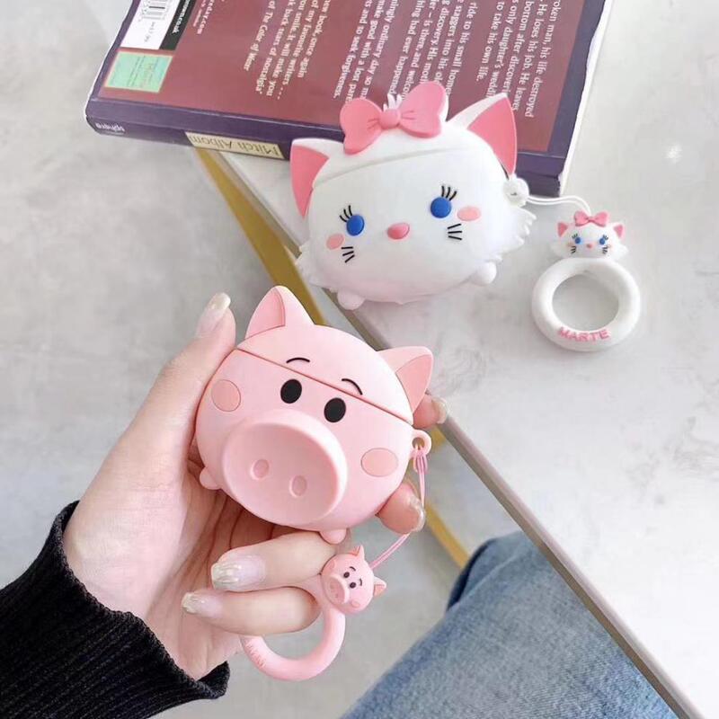 Airpods 1/2 Generation Protective Case Cute Cartoon Pink Pig White Cat Apple Wireless Bluetooth Headphone Case for pro