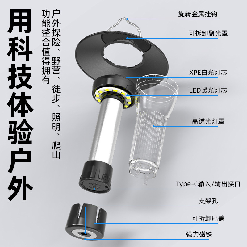 Luz magnética portátil linterna nueva campamento al aire libre faro LED atmósfera multifuncional luz de campamento transfronteriza de emergencia