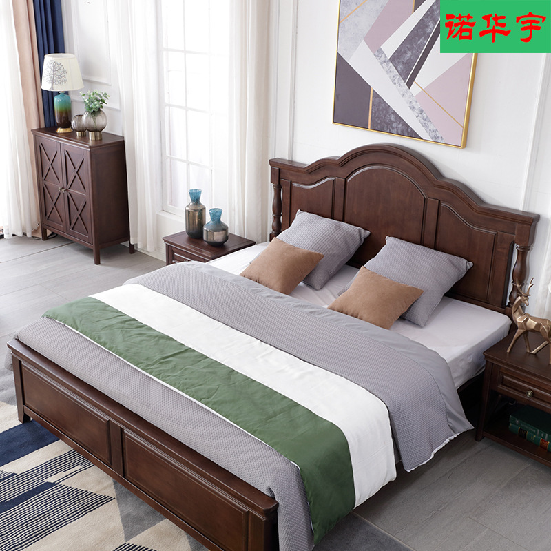 简约1.8米双人主卧婚床轻奢实木床 橡胶木框架结构1.5米单人床