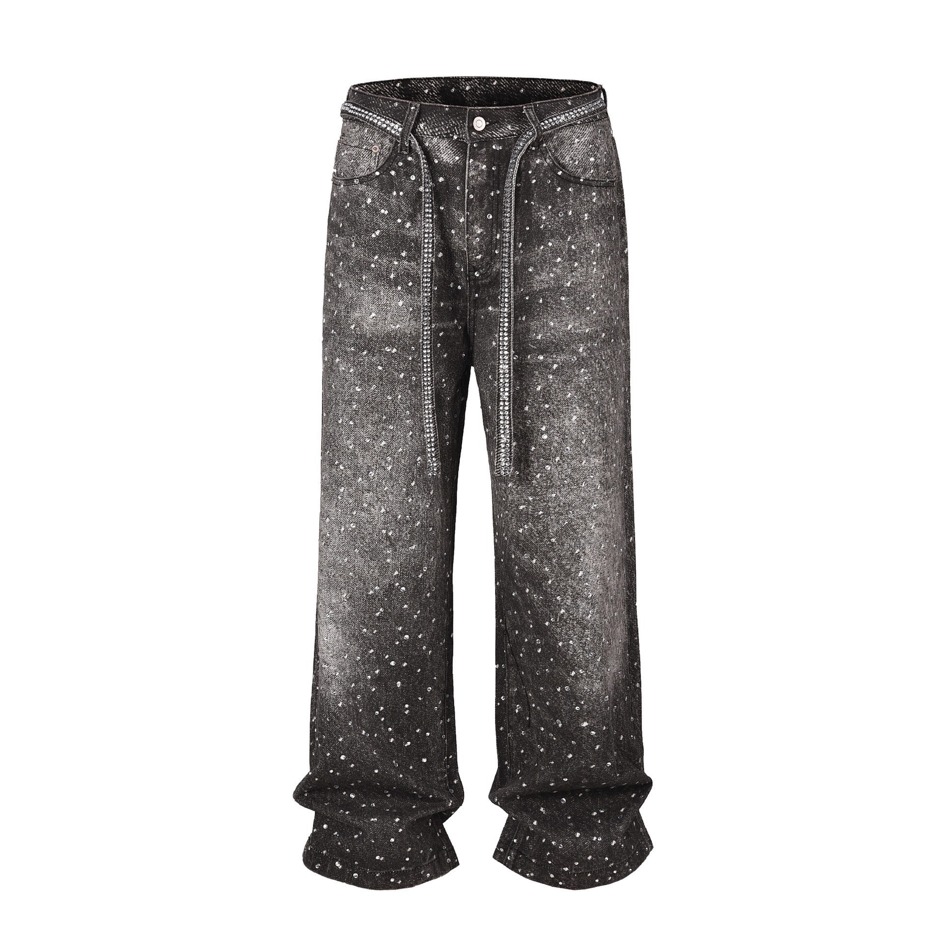 Women's High-Waisted Straight Leg Jeans Full Diamond Washed Denim Loose Fit European And American Style_mkmklike.com