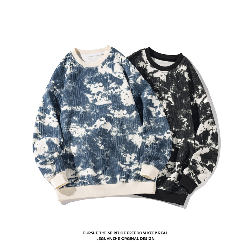 Autumn new men's with American fashion print, oversized loose round neck pullover hoodie jacket_voghion.com