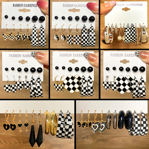 Niche design oil-encrusted diamond plaid card earrings retro earrings temperament high-end versatile earrings wholesale