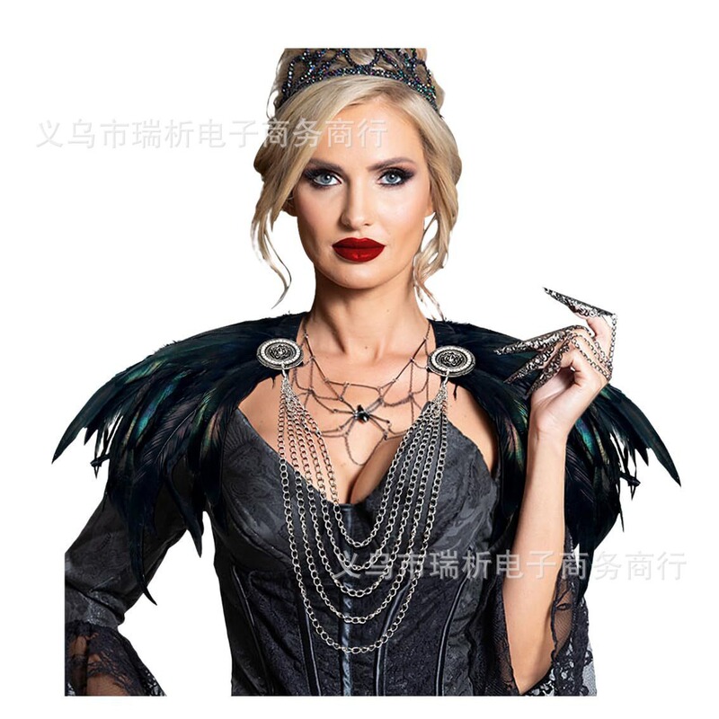 Cross-border Hot Feather Shawl Hanging Chain Gothic Punk Style cosplay Masquerade Accessories catwalk stage outfits