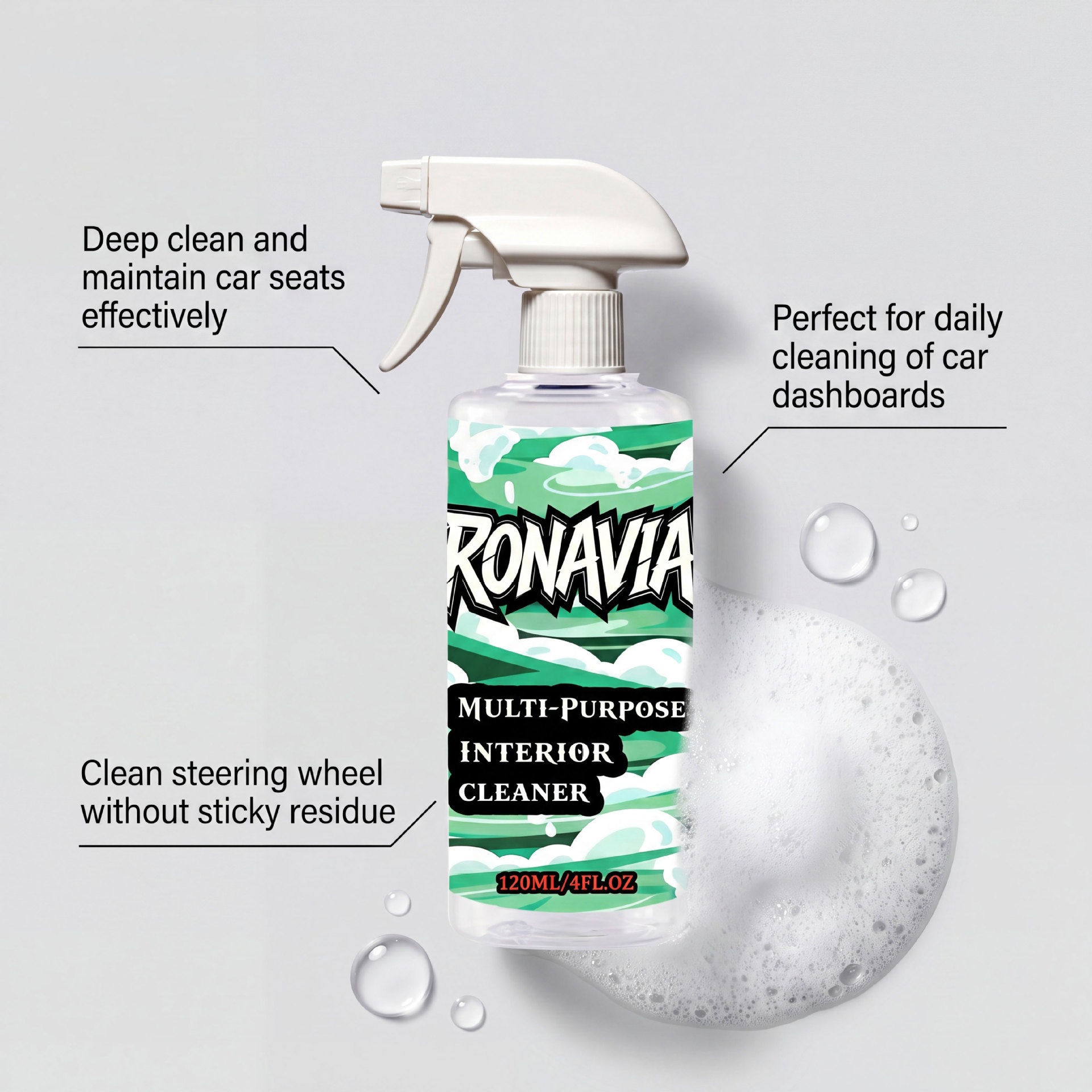 RONAVIA Car Interior Cleaner - Gentle formula suitable for multi-material car interior cleaning and maintenance, providing long-lasting shine