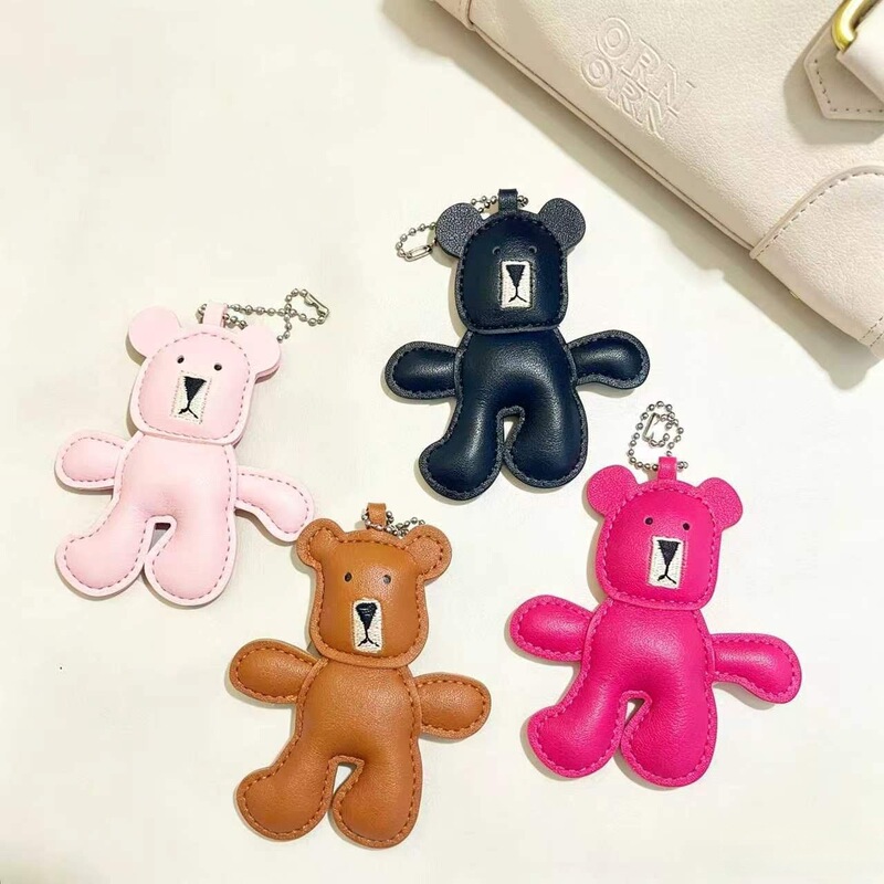 New Bear Pendant DIY Cute Leather Keychain Embroidered Bear Car Keychain Miu Series Bag Hanging Accessory