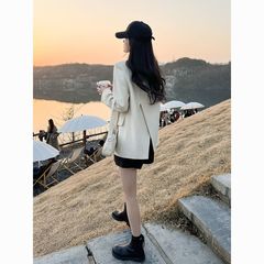 早秋休闲西装外套女2025新款秋小个子韩版气质宽松开叉感小
