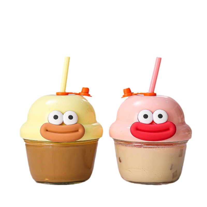 High-value glass pier cup cartoon glass sippy cup beverage drinking cup welfare drainage gift cup generation