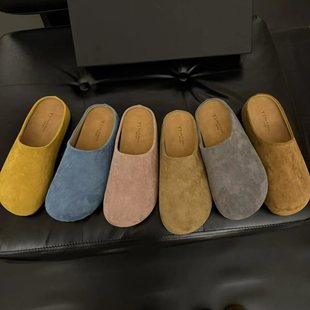 2025 Niche Bocken Shoes Women's Baotou Bocken Thick Sole Height Increase Half Tow Retro Shoes Spring Loafers All-match