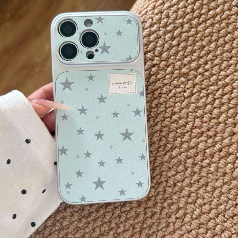 Simple pentagram Apple 17 Pro Max phone case, blue and fresh, 16/15 soft edges with hard back panel, 14/13 case
