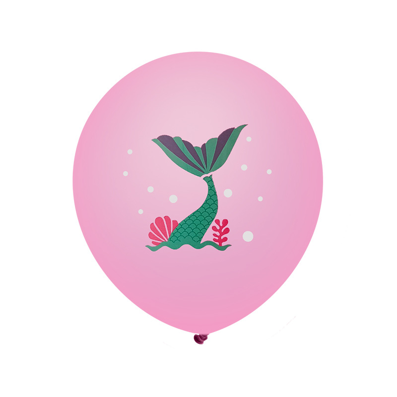 Transfronterizo nueva sirena de dibujos animados cola de pez Shell látex impreso globo viga cumpleaños atmósfera decorativa globo viga