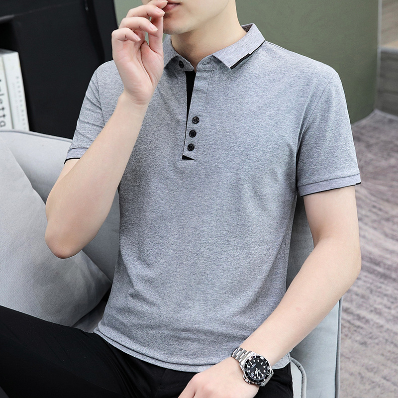 Camiseta de algodón de hombre de manga corta Polo 2024 verano nuevo color sólido con solapa casual versátil camiseta de negocios de manga corta