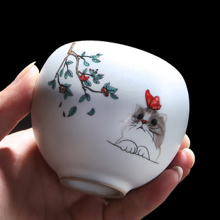 Yue Bai Ru Kiln Tea Cup Single Cup Large Master Cup Household Ceramic Kung Fu Tea Set Tea Tasting Cup Opening Film Can Raise Cup