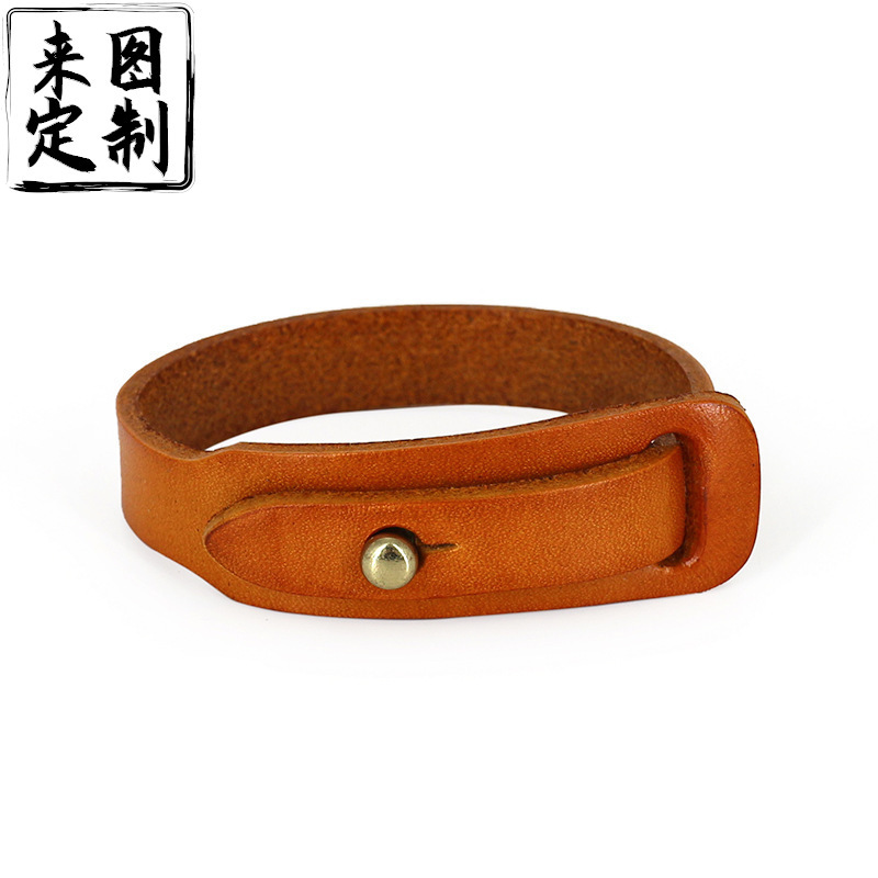 Custom leather ring versatile fashion simple jewelry unisex first layer vegetable tanned cowhide leather multicolor bracelet leather