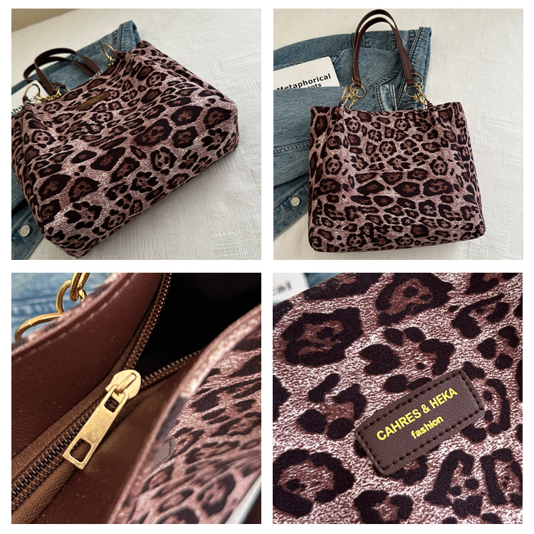 A new velvet leopard print single-shoulder bag and hand-held tote bag for women's casual commuting in autumn and winter 2024 undefined