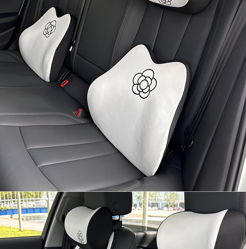 Camellia Car Headrest Memory Foam Rebound Comfortable Car Neck Pillow Cushion Summer Car Lumbar Cushion Waist Protector