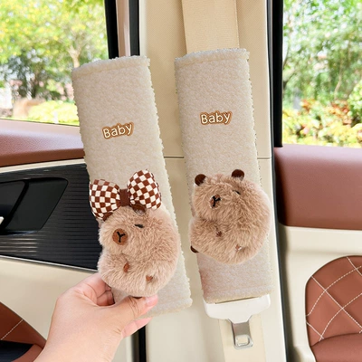 car anti-collar protective cover car | Seat belt shoulder pad - side-body-capibala-1-pair-of-teddy-velvet-shoulder-pads
