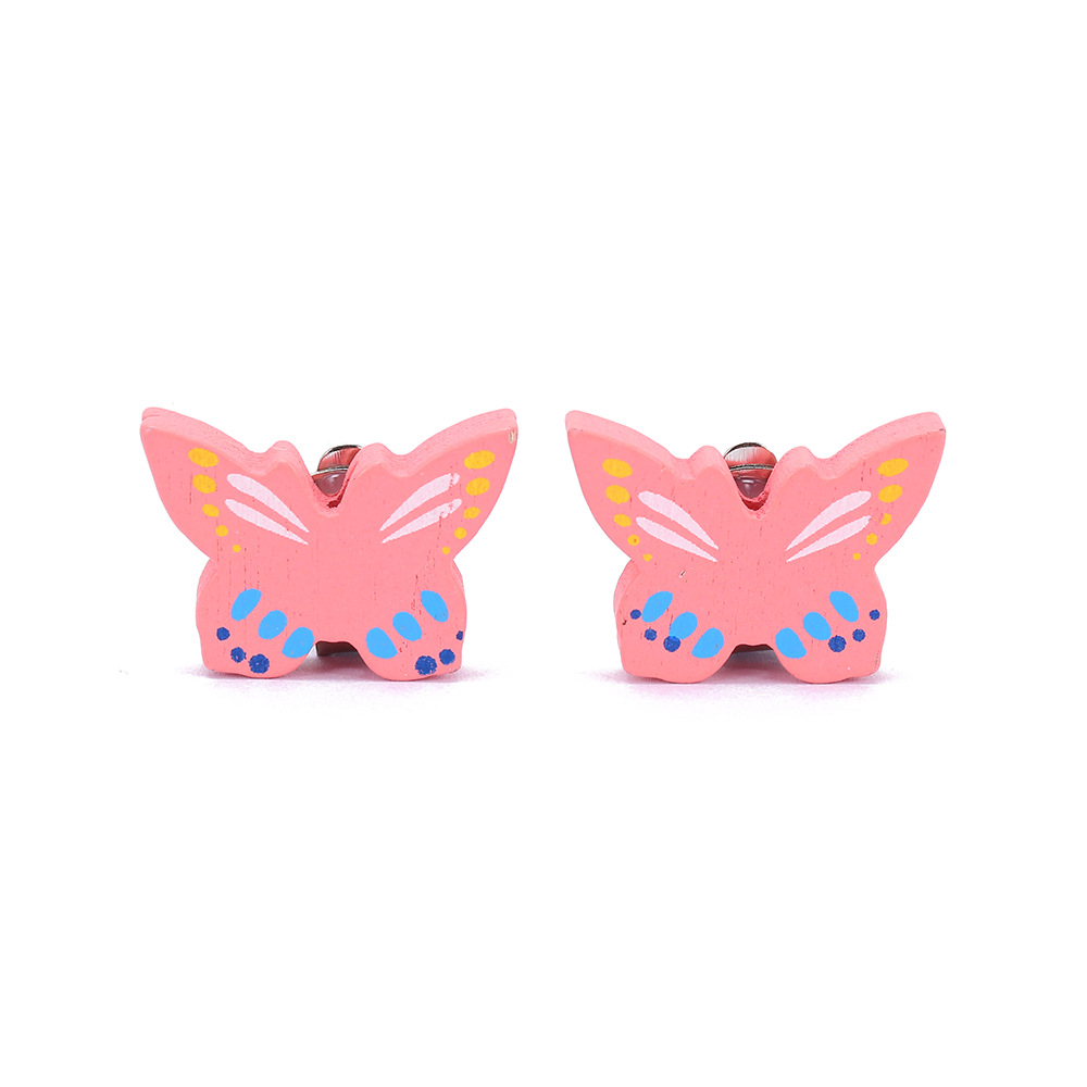 Cartoon Style Rabbit Unicorn Wood Stoving Varnish Womenu0027S Ear clips 1 Pair