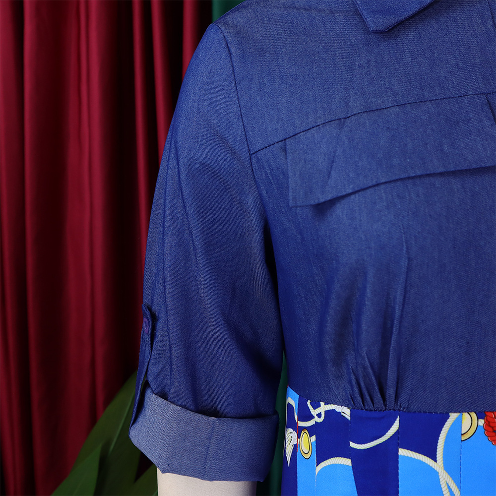 Abito da sera lungo da donna con stampa e dettagli in denim_voghion.com