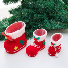 圣诞装饰品糖果靴子节日儿童礼物植绒靴红色礼物罐糖果盒摆件批发