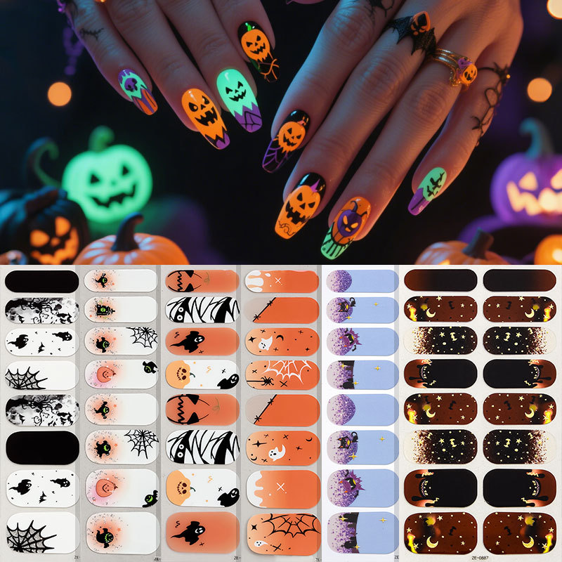 Zhengxiang Cross-border New Halloween Luminous Polish Film Nail Paste Spider Web Ghost Diablo European and American Nail Paste