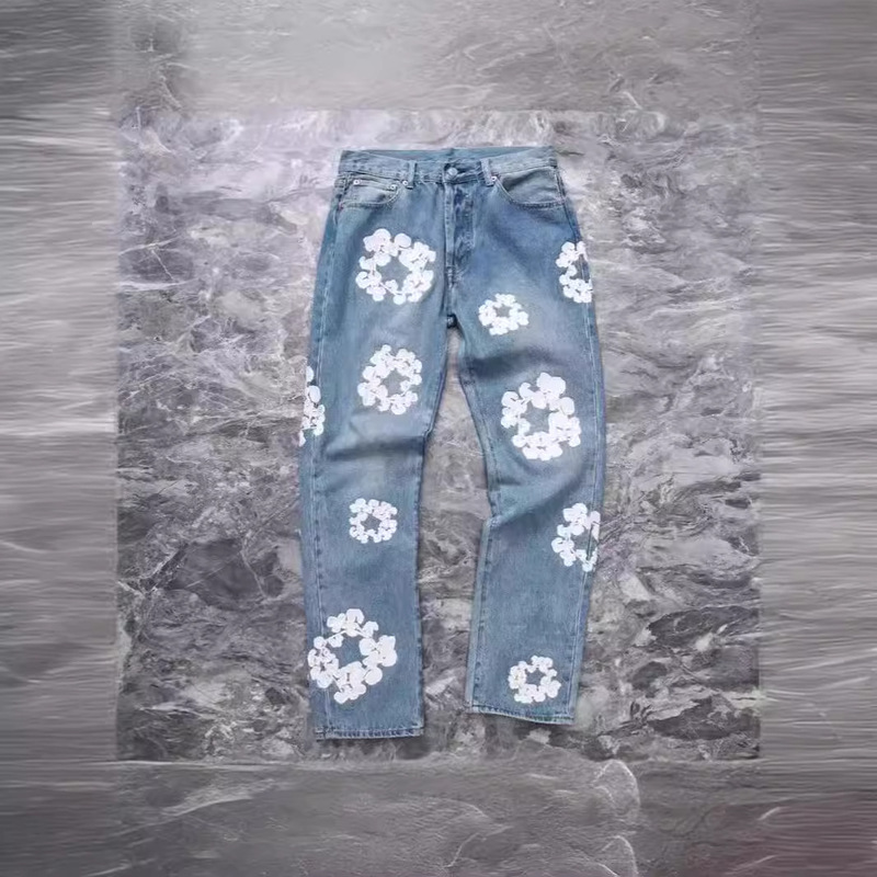 Cross-Border E-Commerce 2026 New Embroidered Kapok Loose Straight-Leg Casual Men's and Women's Jeans Fashion Couple Pants