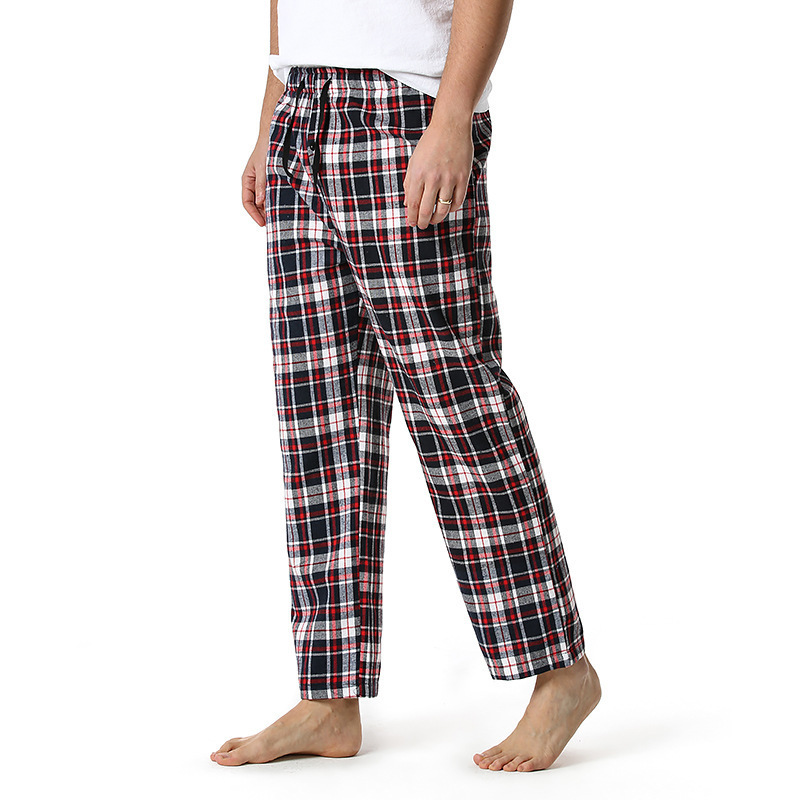 Men's Flannel Pajama Pants Casual Long Pants Cotton Plaid Straight Pants with Side Pockets Homewear_voghion.com