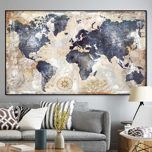 Retro nautical world map canvas painting mural poster wall art bedroom living room modern decorative painting