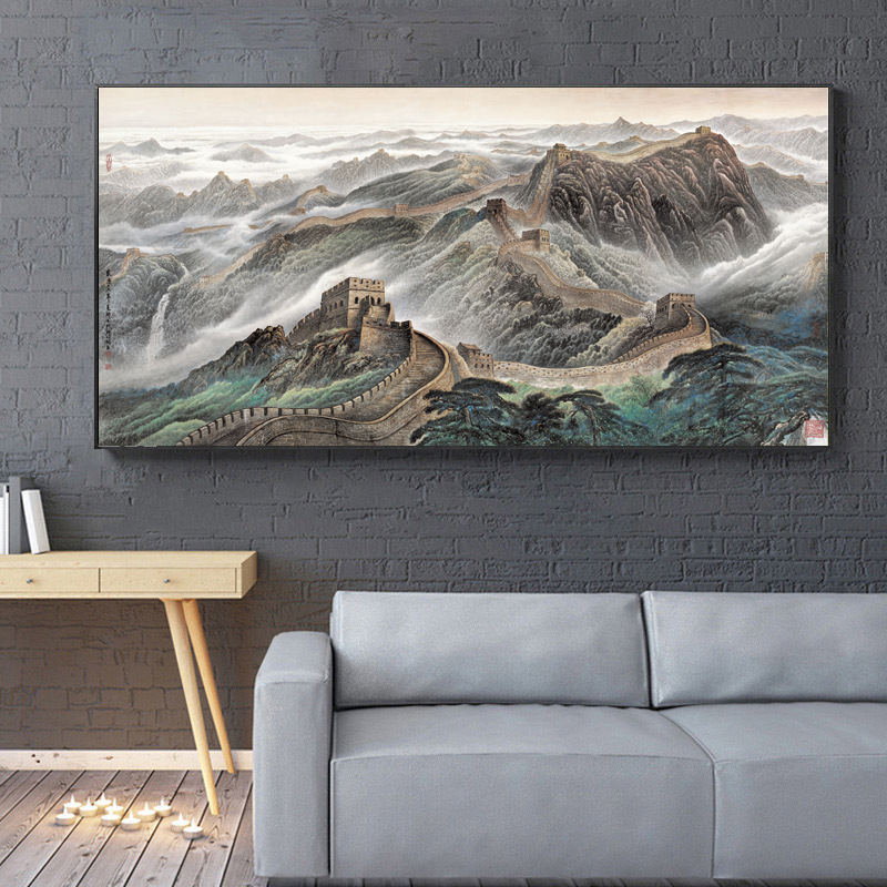 长城简框装饰画现代简约玄关挂画客厅沙发背景墙走廊过道竖版壁画