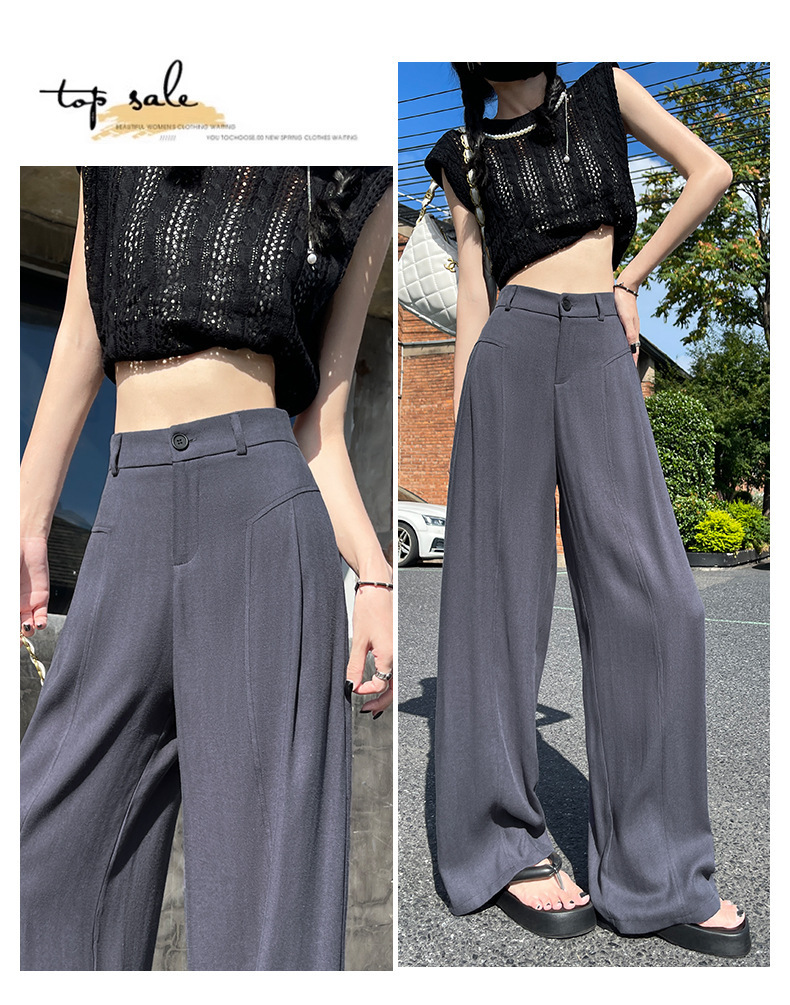 Quần culottes nữ ống rộng vải linen phối sọc, cạp cao dáng suông — Sâu Xám - Cao chi tiết 20