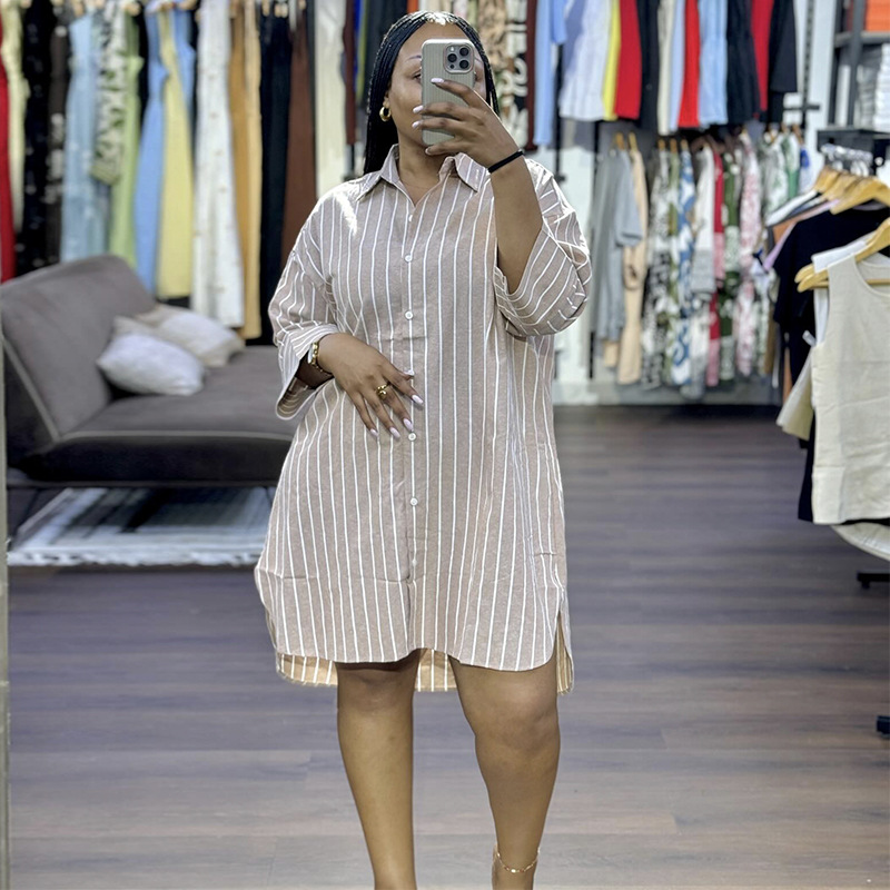 Camicia a righe oversize da donna – Blusa a maniche lunghe con bottoni e vestibilità comoda (rosa/blu/kaki, S-2XL)_voghion.com