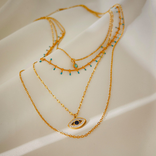 European and American ins celebrity internet celebrity anchor necklace multi-layer titanium steel clavicle chain four-layer niche design non-colliding jewelry