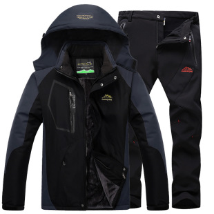 Amazon outdoor sports jacket men's fleece-lined thickened warm loose two-piece set autumn and winter suit skiing