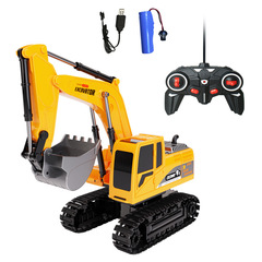 Alloy Remote Control Excavator 6-Channel Digging Machine Engineering Toy with Lights and Music for Boys, Cross-Border Wholesale