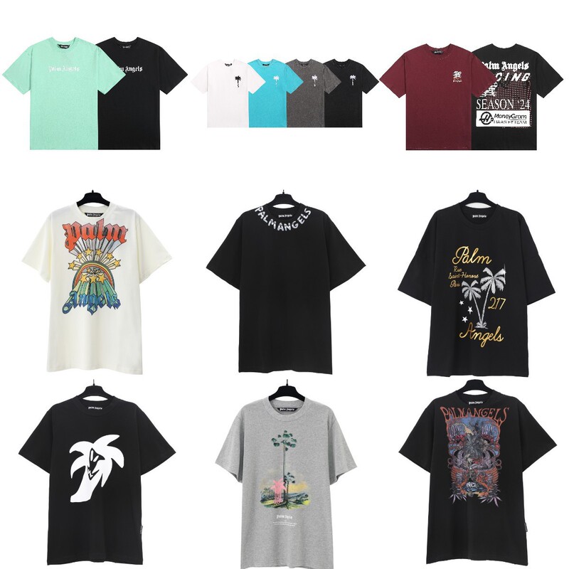 Cross-Border 24 Spring and Summer New Coconut Palm Tree Short-Sleeved Series Pa Trendy Brand Angel Print Couple Trendy T-Shirt