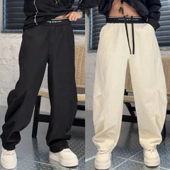 秋季新款时尚休闲裤潮流撞色纯色腰宽松男士潮牌百搭阔腿长裤轻奢