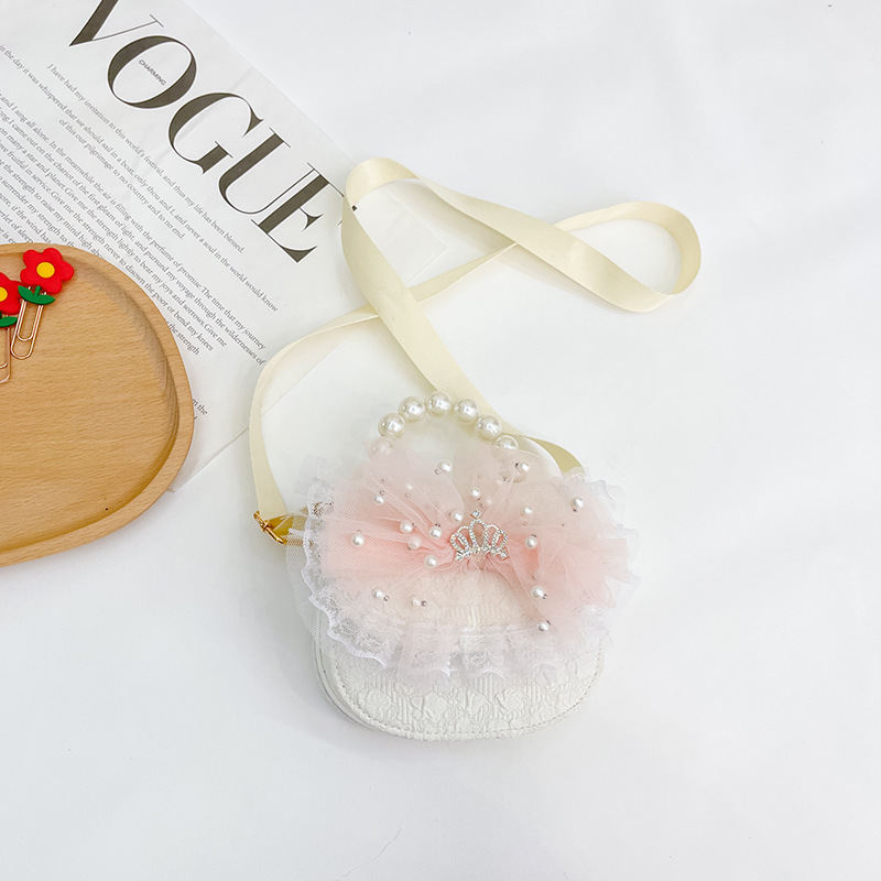 2022 nuevo bolso de los niños lindos niñas de moda occidental princesa mini bolso de hombro de encaje bolso de la perla