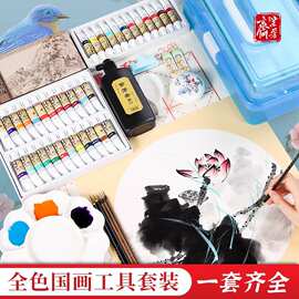 国画初学者套装中国画颜料水墨画套装儿童成人传统国画入门画颜料