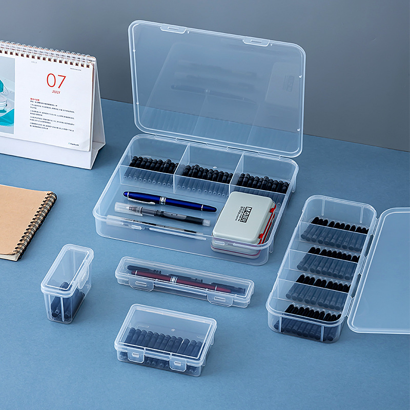 Ink Cartridge Storage Box Portable Dustproof Pen Case with Lid Calligraphy Accessory Box Transparent Storage Box Stationery Storage