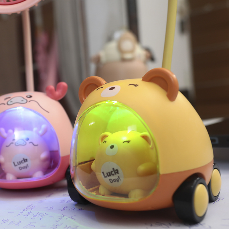 Desk ornament colorful gradient mini night light pencil sharpener small fan cute cartoon gift soft tube adjustable small desk fan