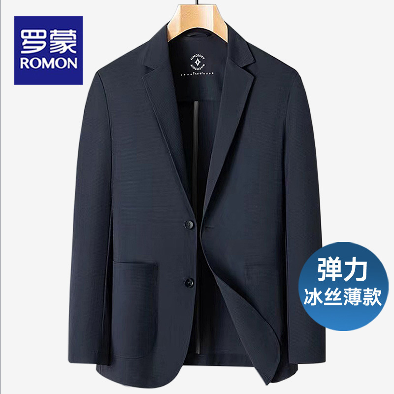 Romon Lightweight Ice Silk Men's Casual Single Suit Jacket Sun Protection Clothing Elastic Small Suit 2025 New Summer Style